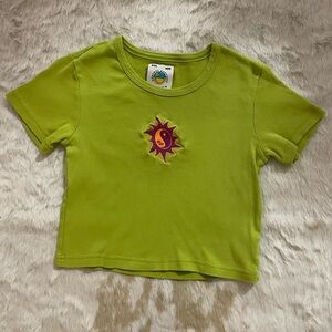 UNIF Bright Green Crop Top with Sunburst Design